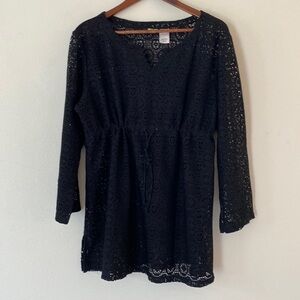 Islander Black Crochet Swim Coverup